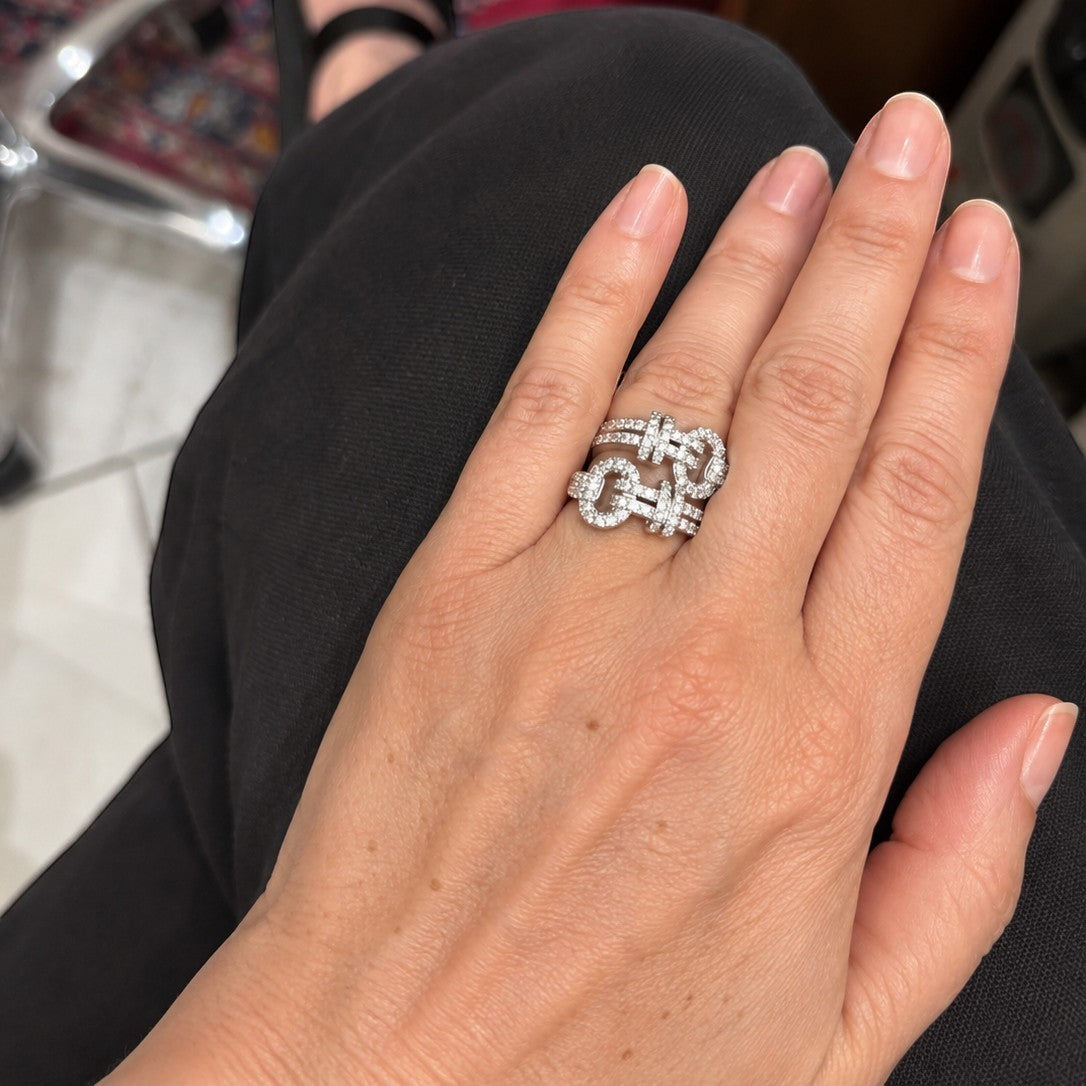 18K White Gold Pavé Diamond Buckle Ring
