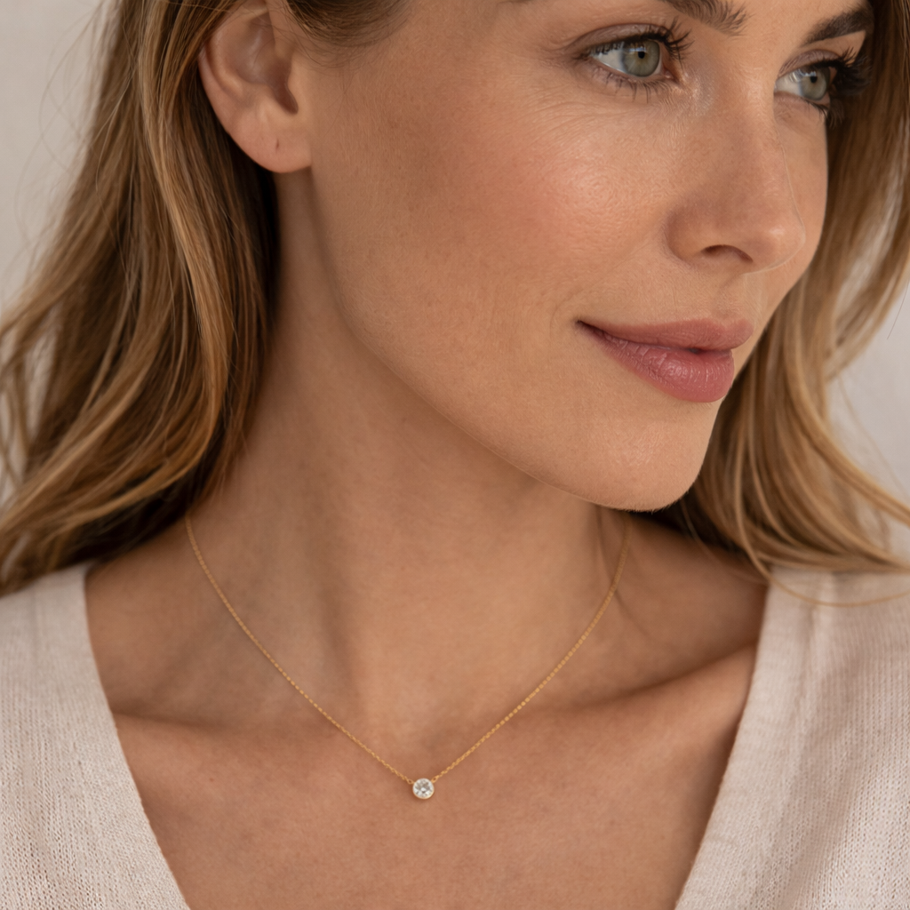 Bezel-Set Lab Diamond Solitaire Necklace -Yellow Gold-Bijoux Village Fine Jewellers