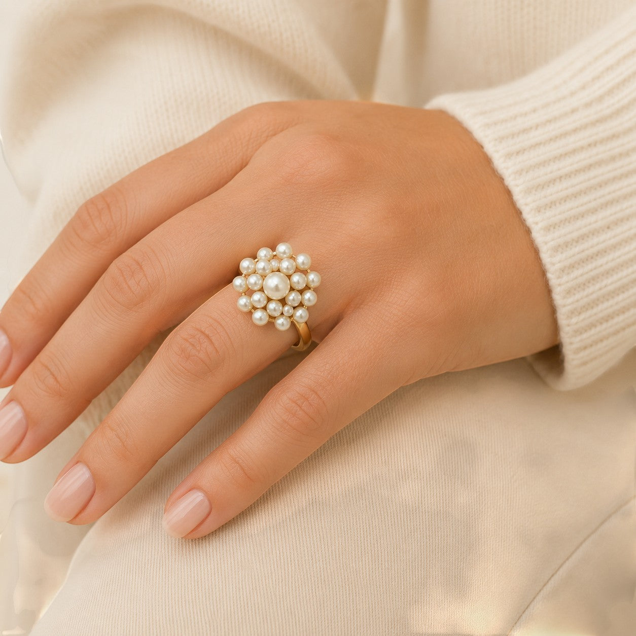 14K Yellow Gold Pearl Cluster Ring-Bijoux Village Fine Jewellers