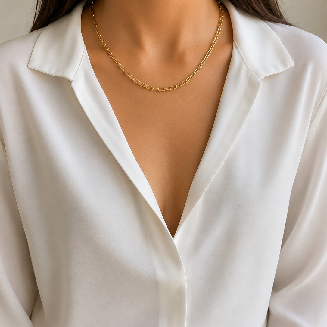 14K Yellow Gold Paperclip Link Necklace | Modern Gold Chain Necklace-14 Karat-Bijoux Village Fine Jewellers