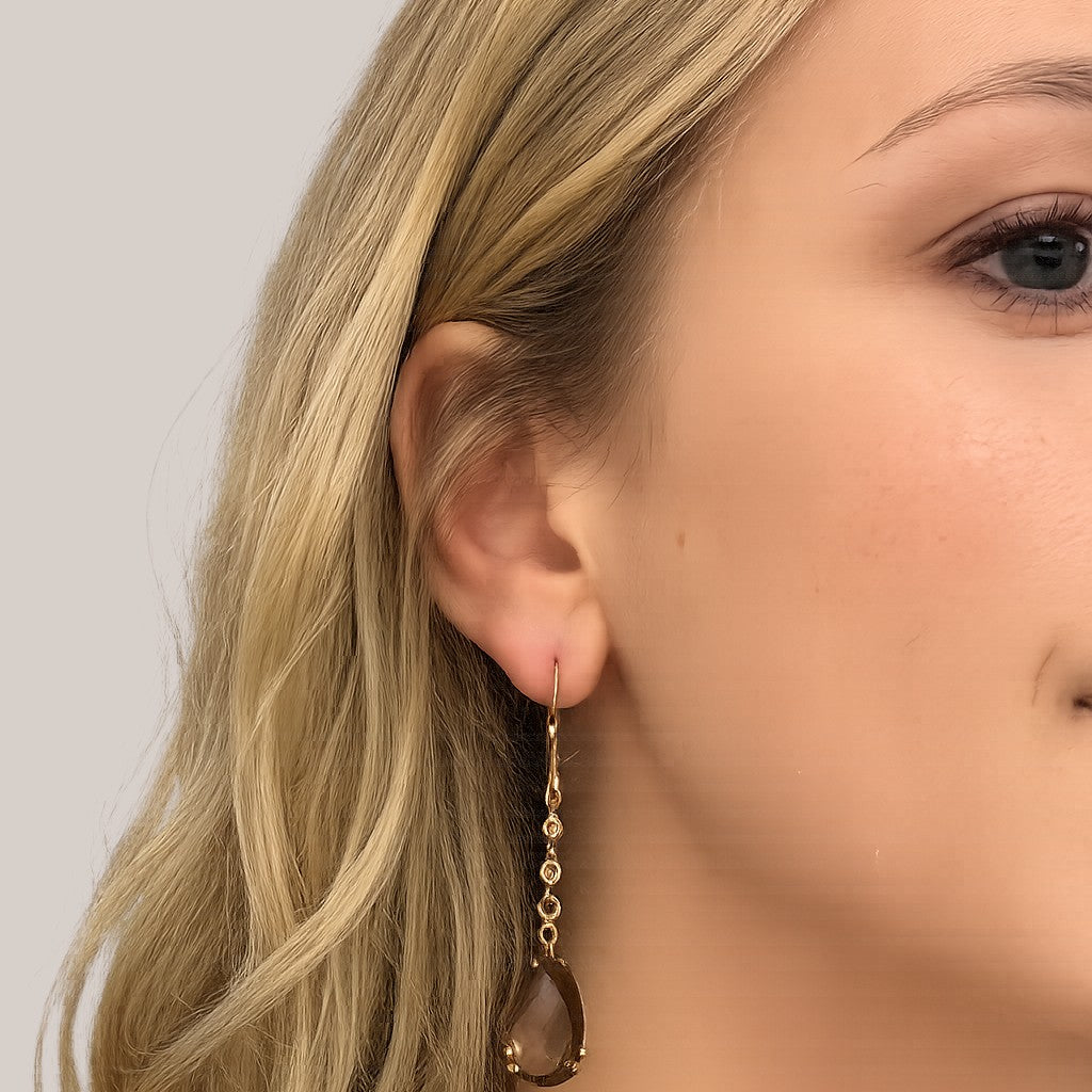 Smoky Topaz Briolette Drop Earrings-Bijoux Village Fine Jewellers