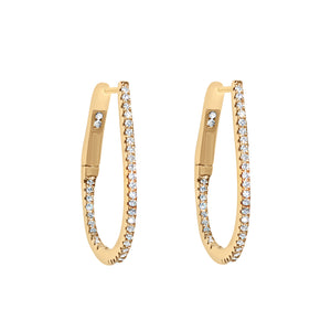 18 Karat Yellow Gold Oval Huggie Earrings with .17 CTs Natural Diamonds-Earring-Bijoux Village Fine Jewellers