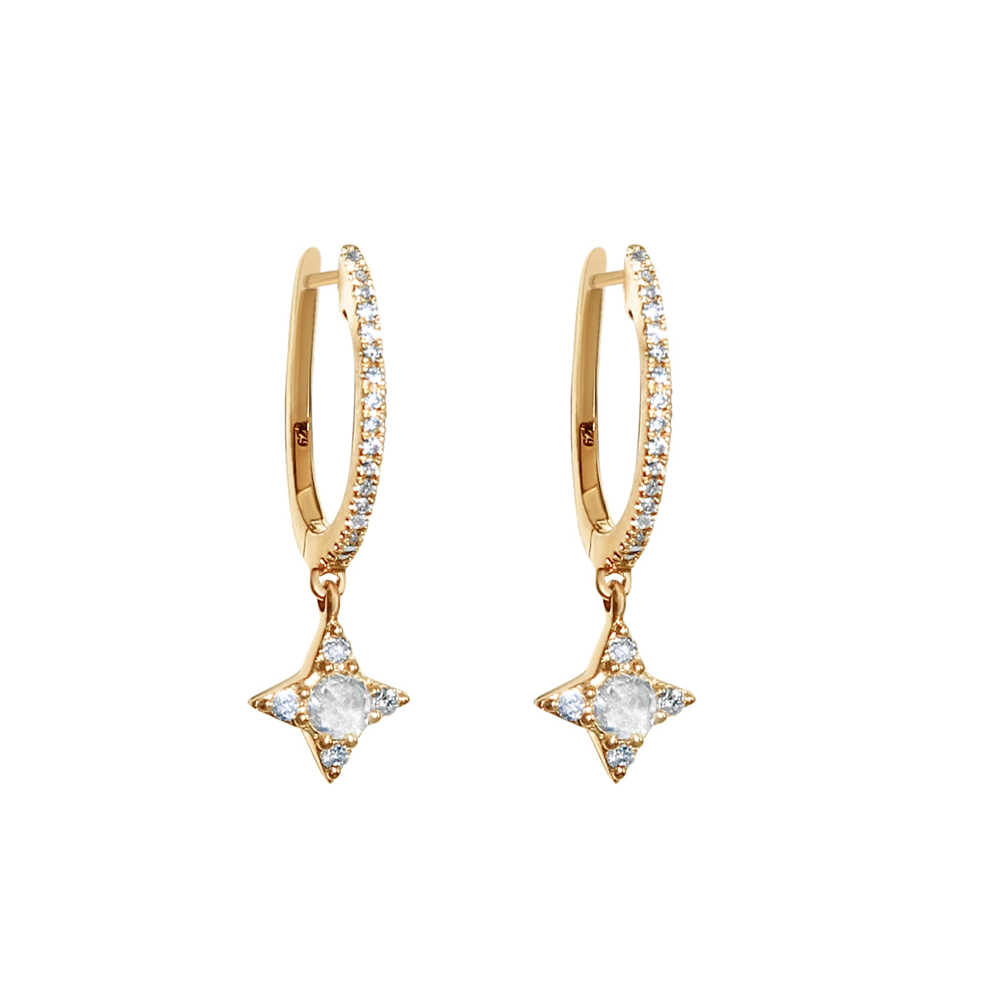 Star Drop Huggie Earrings with Diamonds-18 Karat-Bijoux Village Fine Jewellers