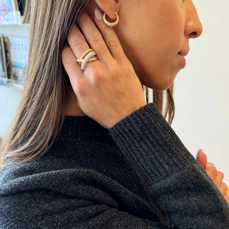 Yellow Gold Textured Hoop Earrings-14 Karat-Bijoux Village Fine Jewellers