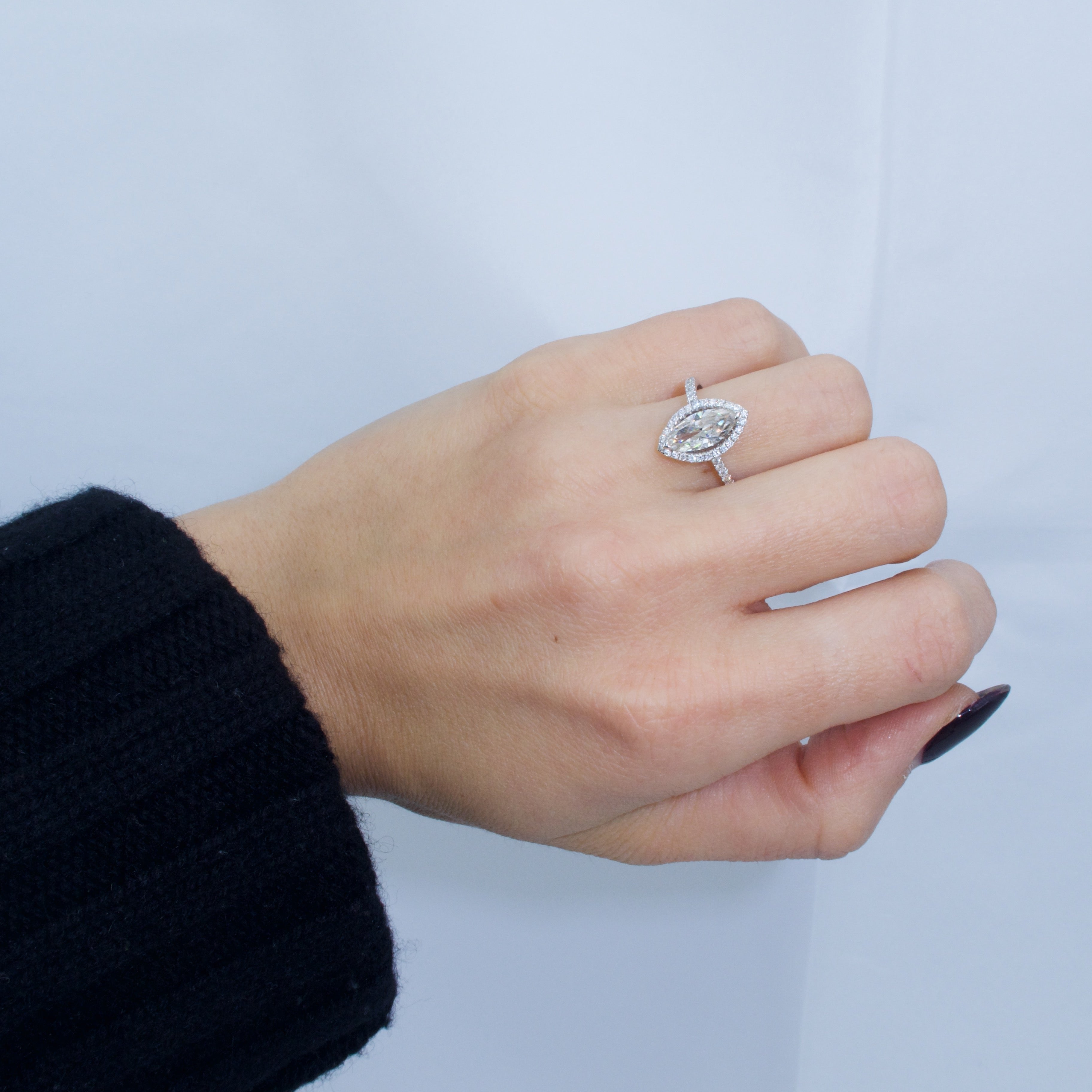 Marquise Diamond Halo Ring-White Gold-Bijoux Village Fine Jewellers