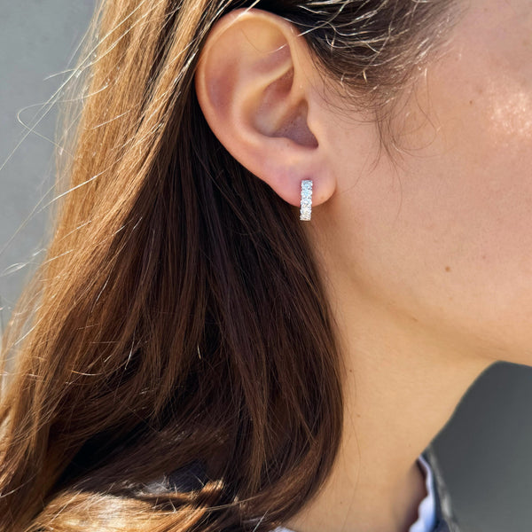 Diamond Huggie Hoop Earrings - White Gold-Bijoux Village Fine Jewellers