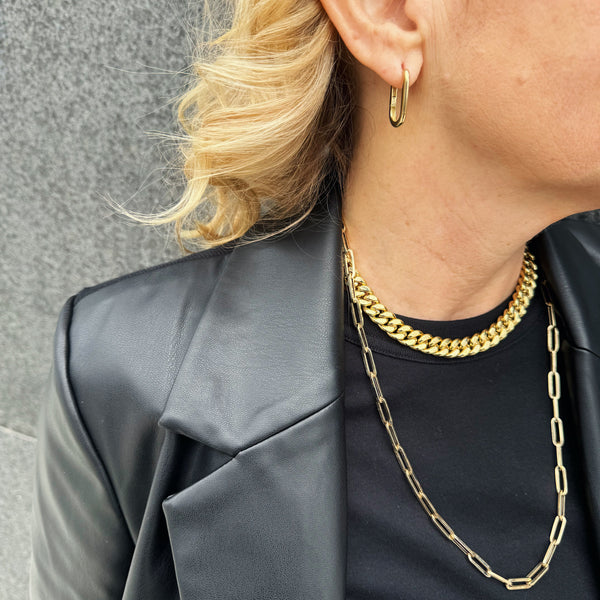 Wide Hollow Curb Gold Necklace-Bijoux Village Fine Jewellers