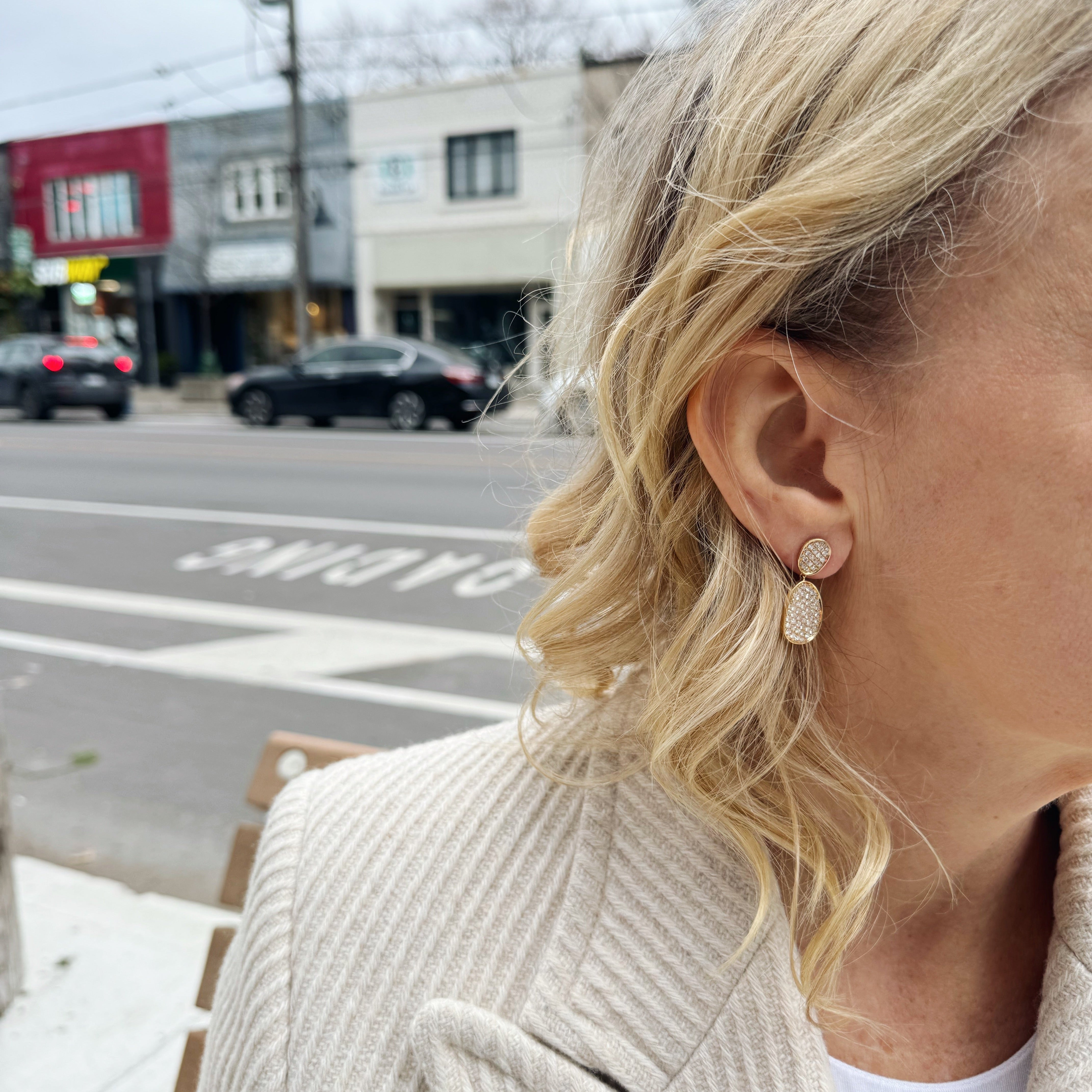 Diamond Pave Drop Earrings-Diamond-Bijoux Village Fine Jewellers