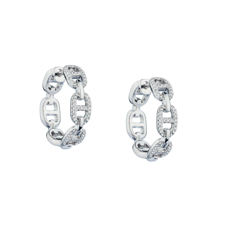 Diamond Link Hoop Earrings-Diamond-Bijoux Village Fine Jewellers