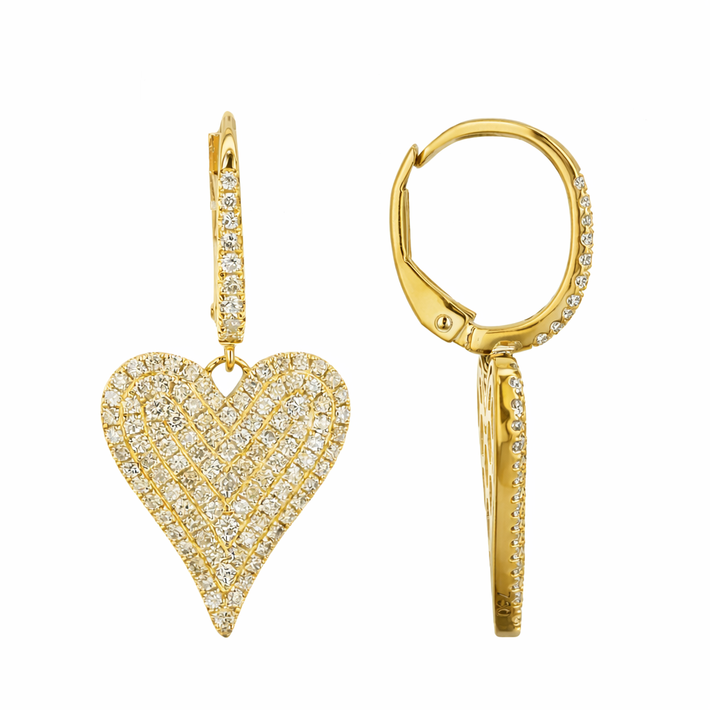 1.00 CT Diamond Heart Drop Earrings-Bijoux Village Fine Jewellers
