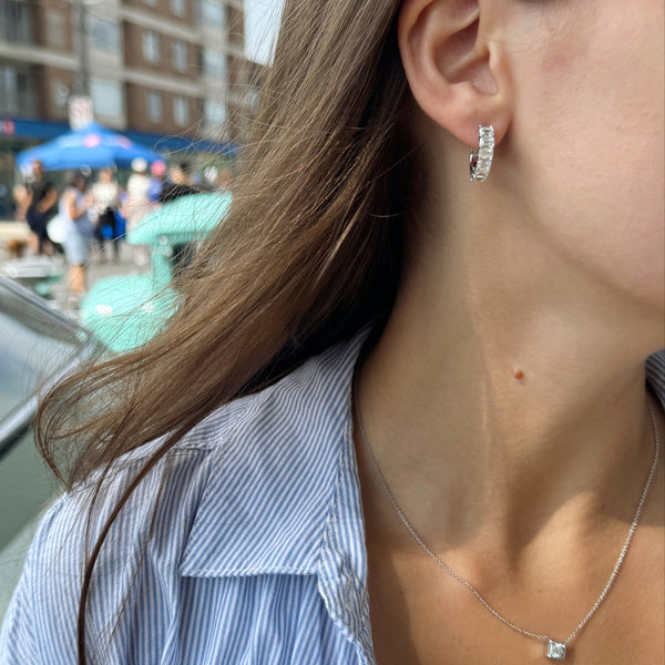 Emerald-Cut Diamond Hoop Earrings-Bijoux Village Fine Jewellers