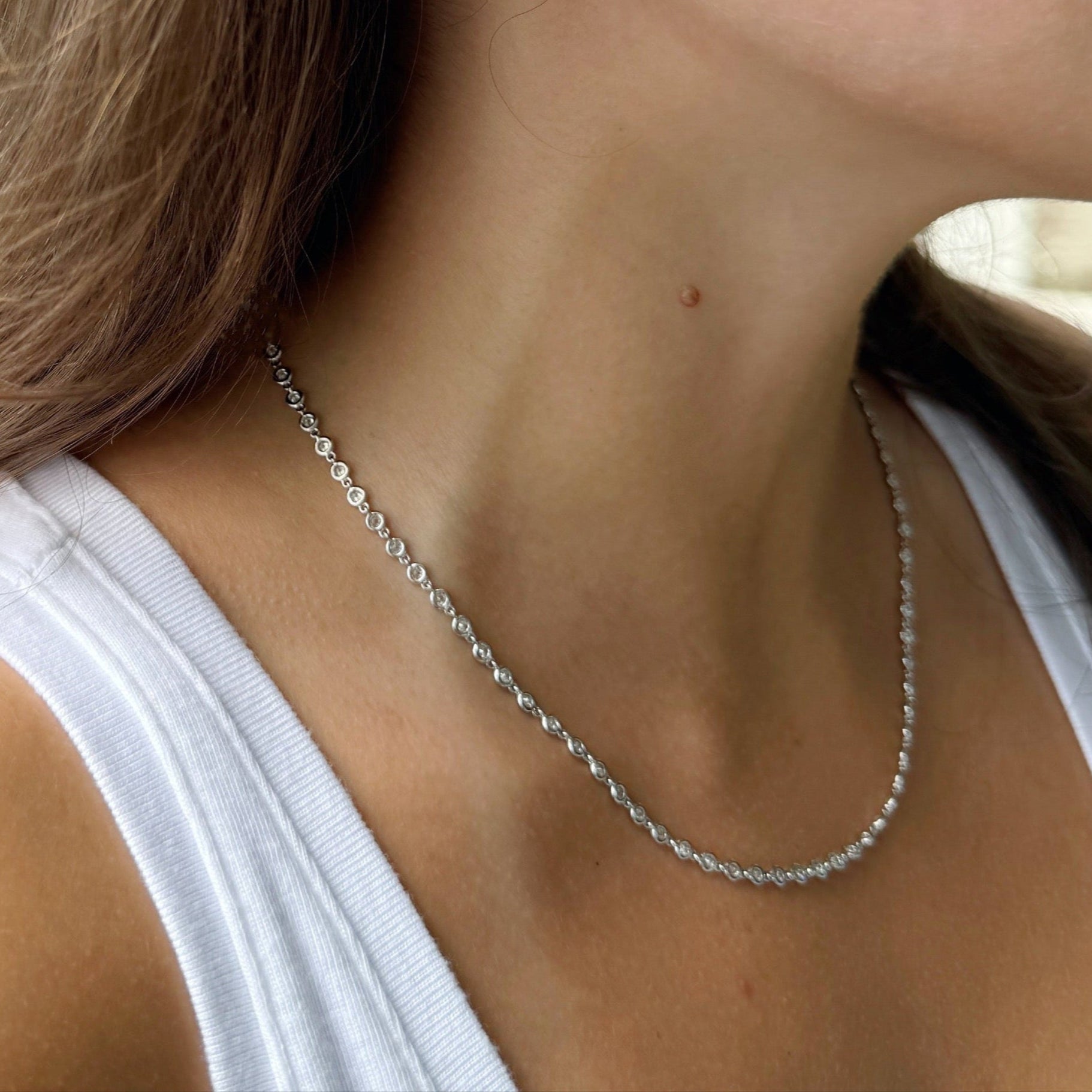 18K White Gold Bezel-Set Diamond Tennis Necklace – 2.84 CT-Bijoux Village Fine Jewellers