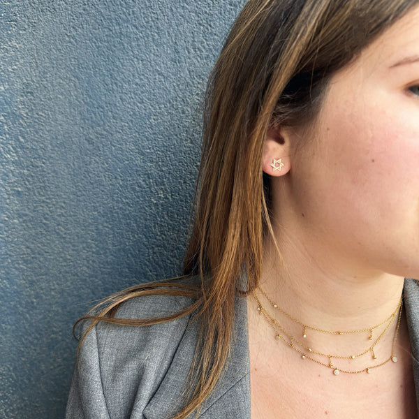 Rose Gold Beaded Chain with Round Brilliant Cut Diamond Drops-Bijoux Village Fine Jewellers