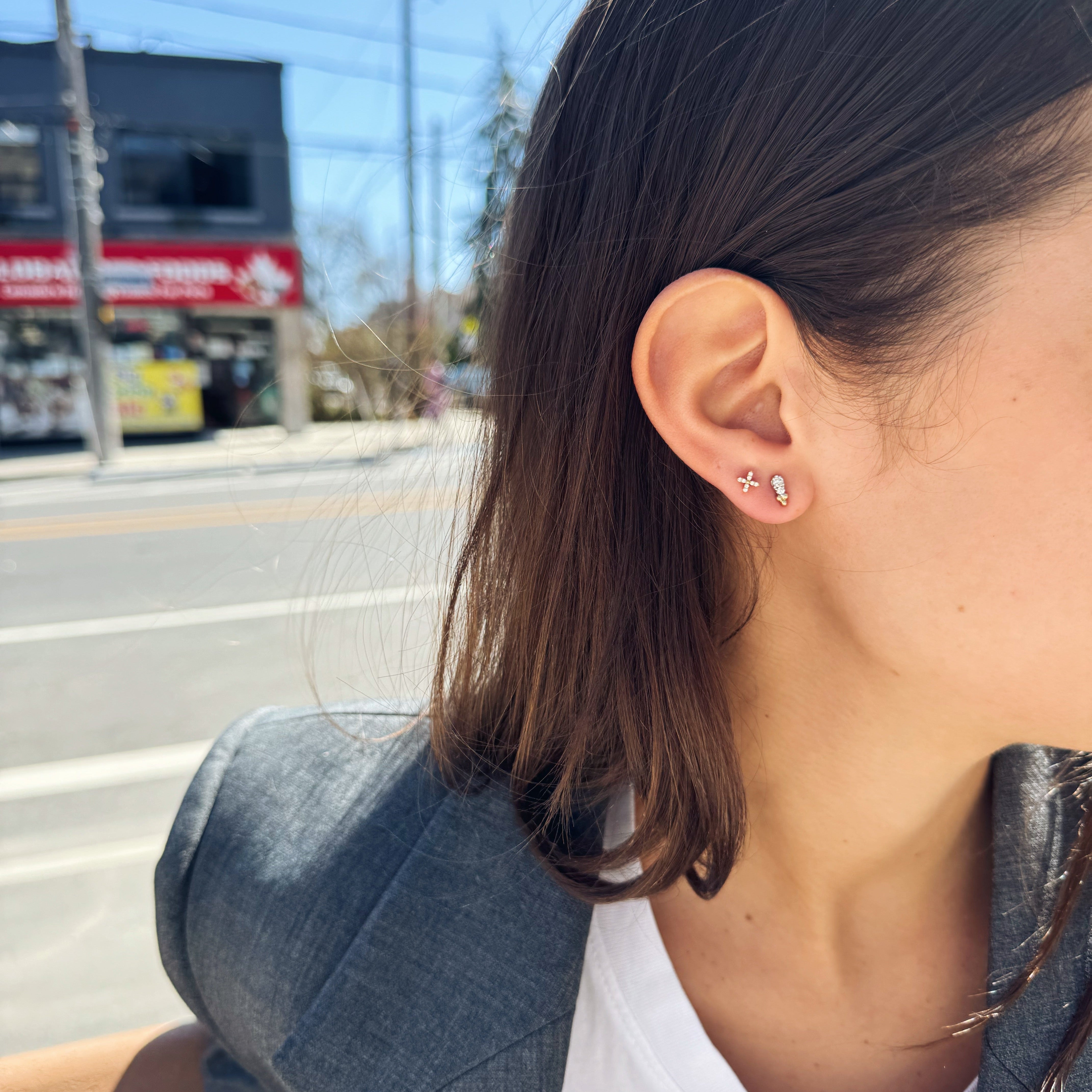 Petite Diamond Flower Stud Earrings-Bijoux Village Fine Jewellers