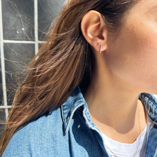 Yellow Gold Diamond Huggie Hoop Earrings-Bijoux Village Fine Jewellers