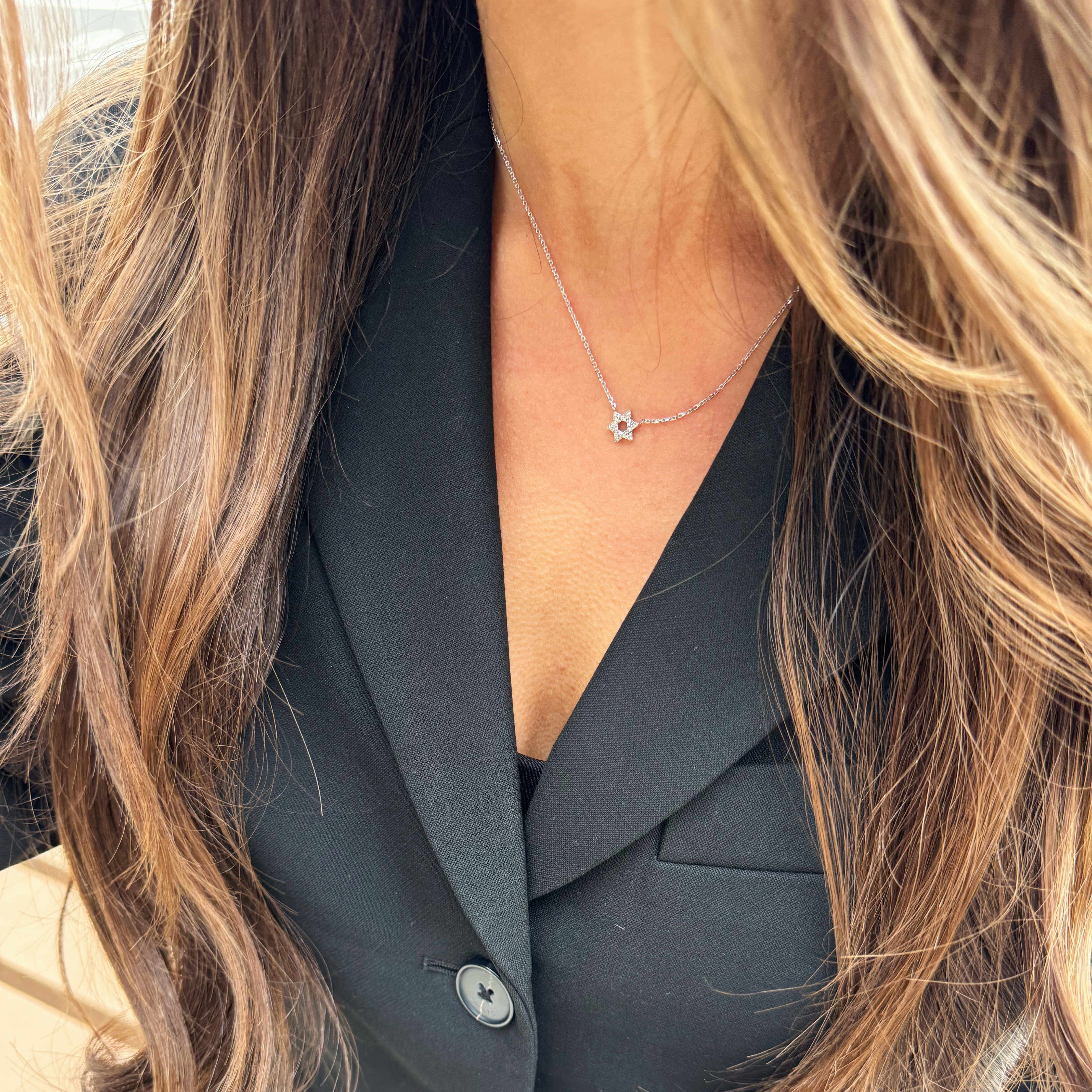 White Gold Diamond Star of David Necklace-White Gold-Bijoux Village Fine Jewellers