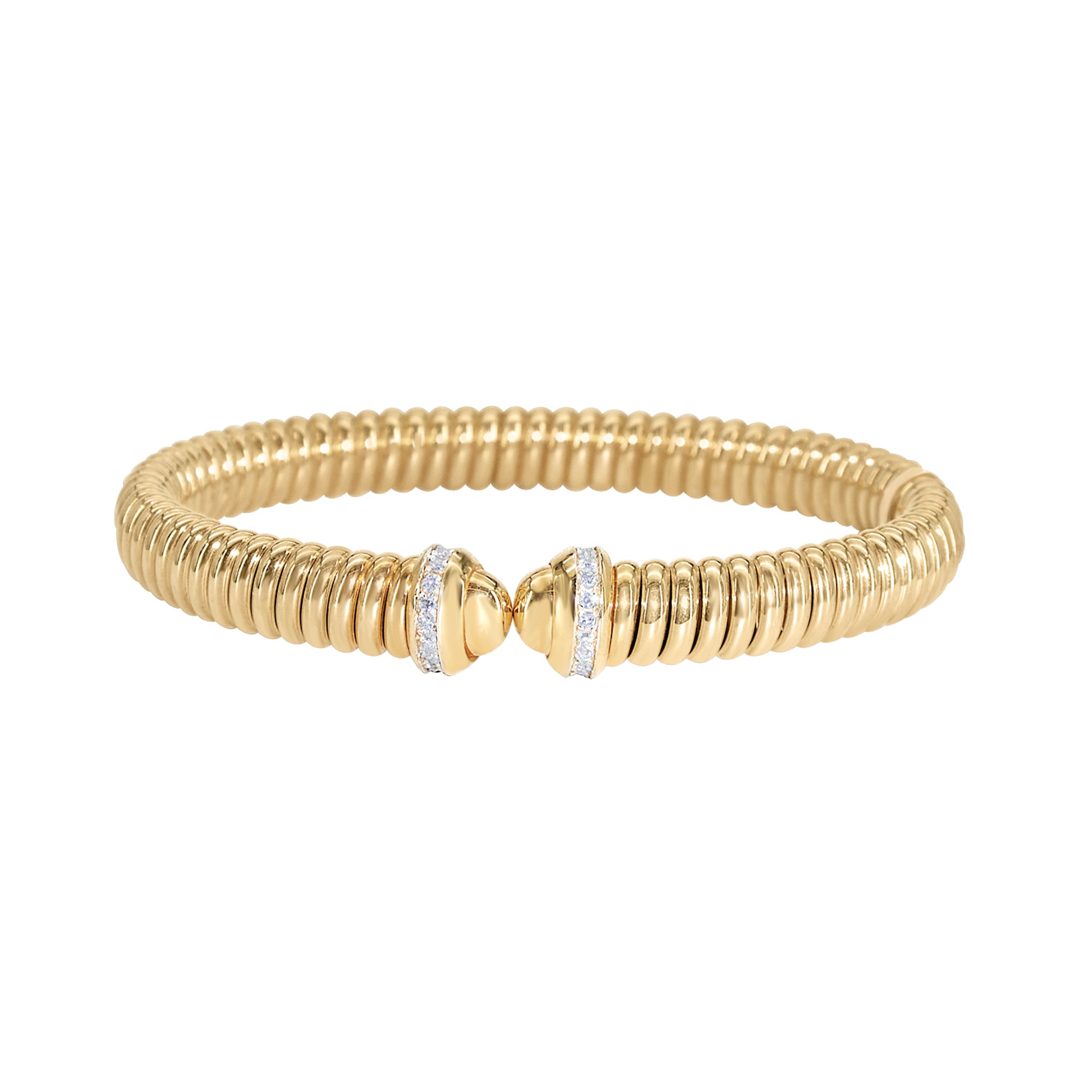 Gold Ribbed Flex Bracelet with Diamond Accents-14 Karat-Bijoux Village Fine Jewellers