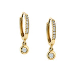 Gold and Diamond Drop Hoop Earrings-Bijoux Village Fine Jewellers