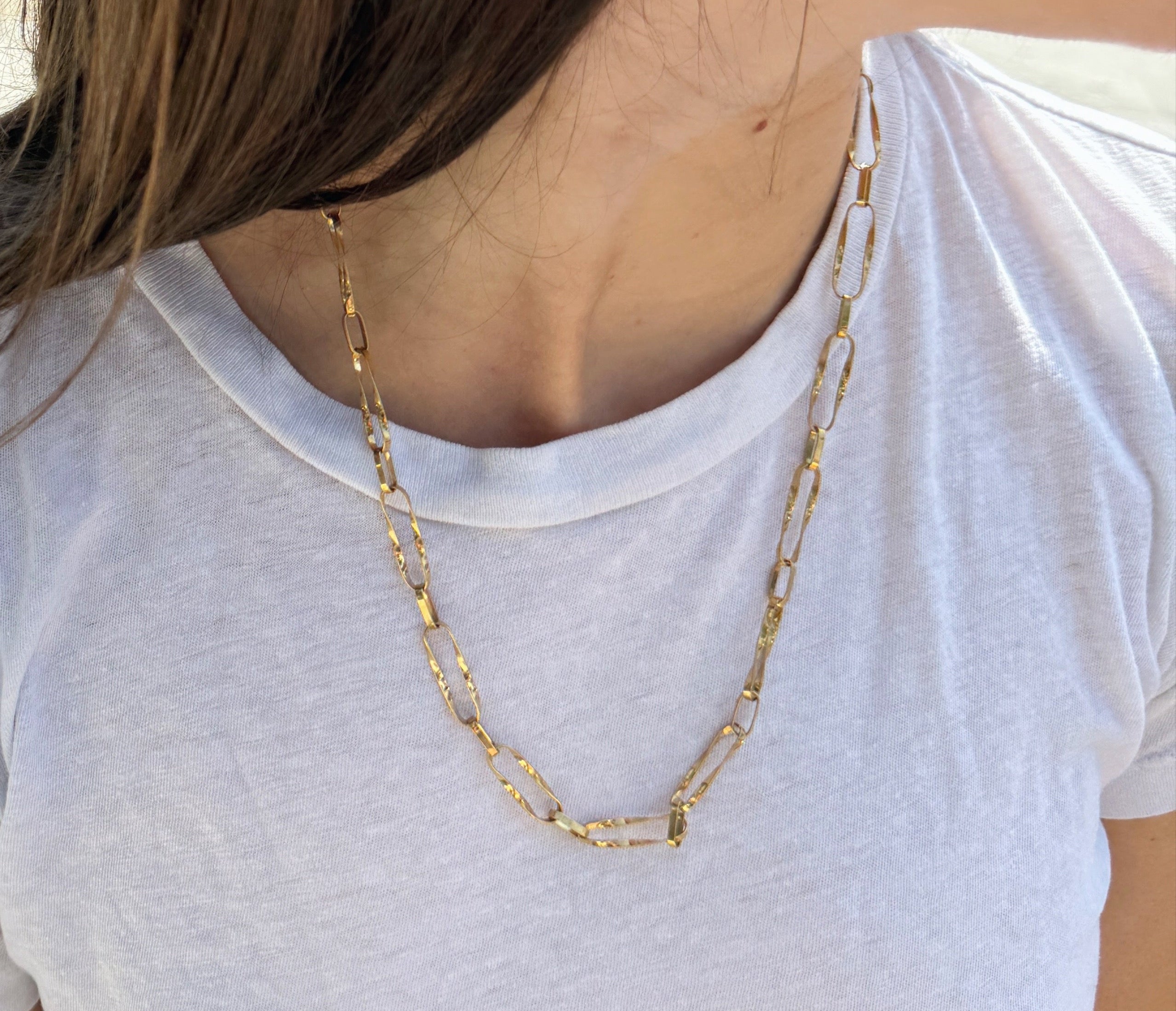 Hammered Paperclip Chain Necklace-Bijoux Village Fine Jewellers