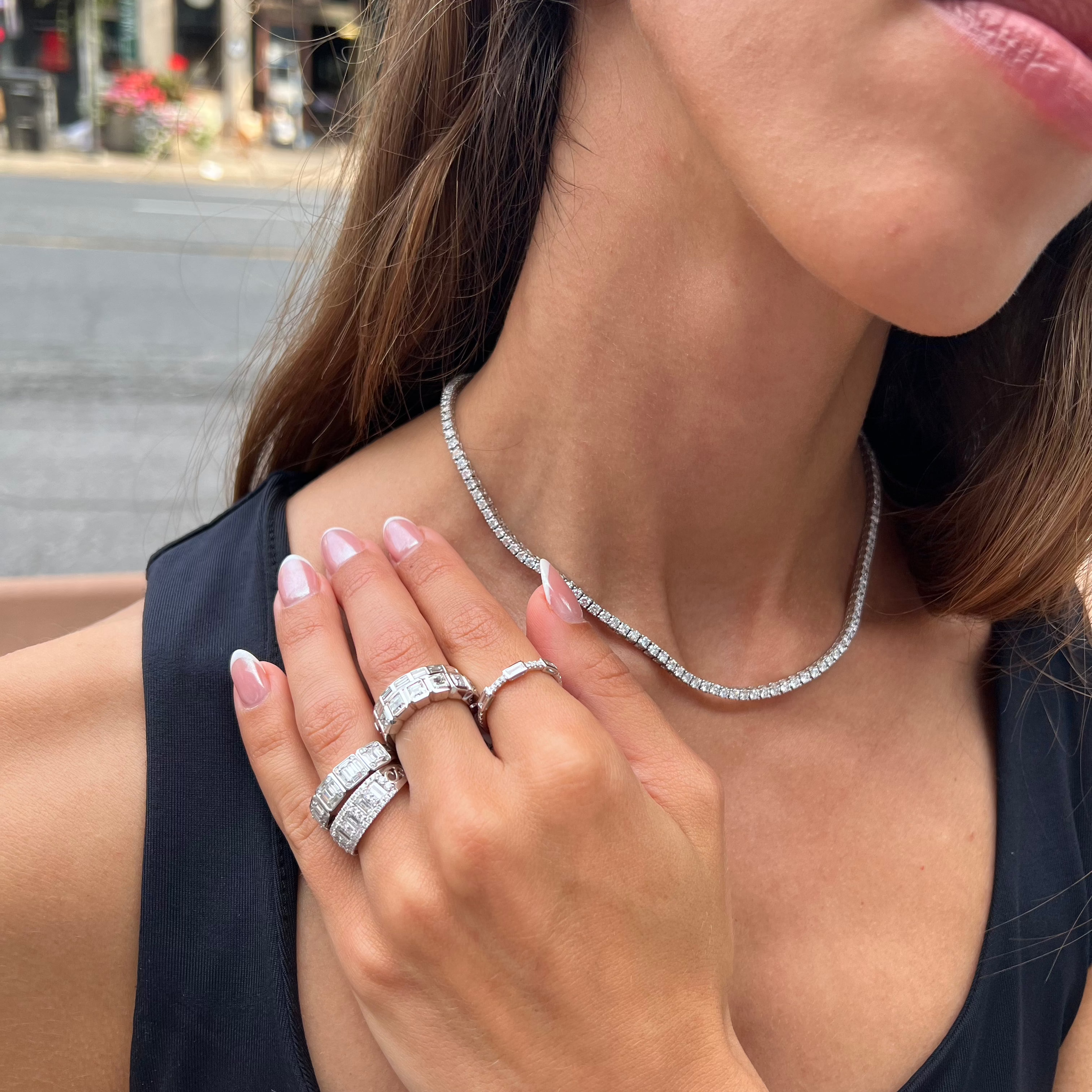 White Gold Round & Baguette Diamond Band-White Gold-Bijoux Village Fine Jewellers