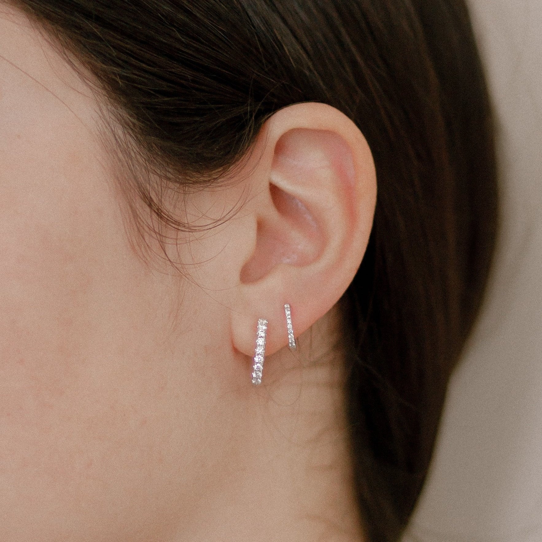 Diamond Huggie Hoop Earrings - 10 mm-White Gold-Bijoux Village Fine Jewellers