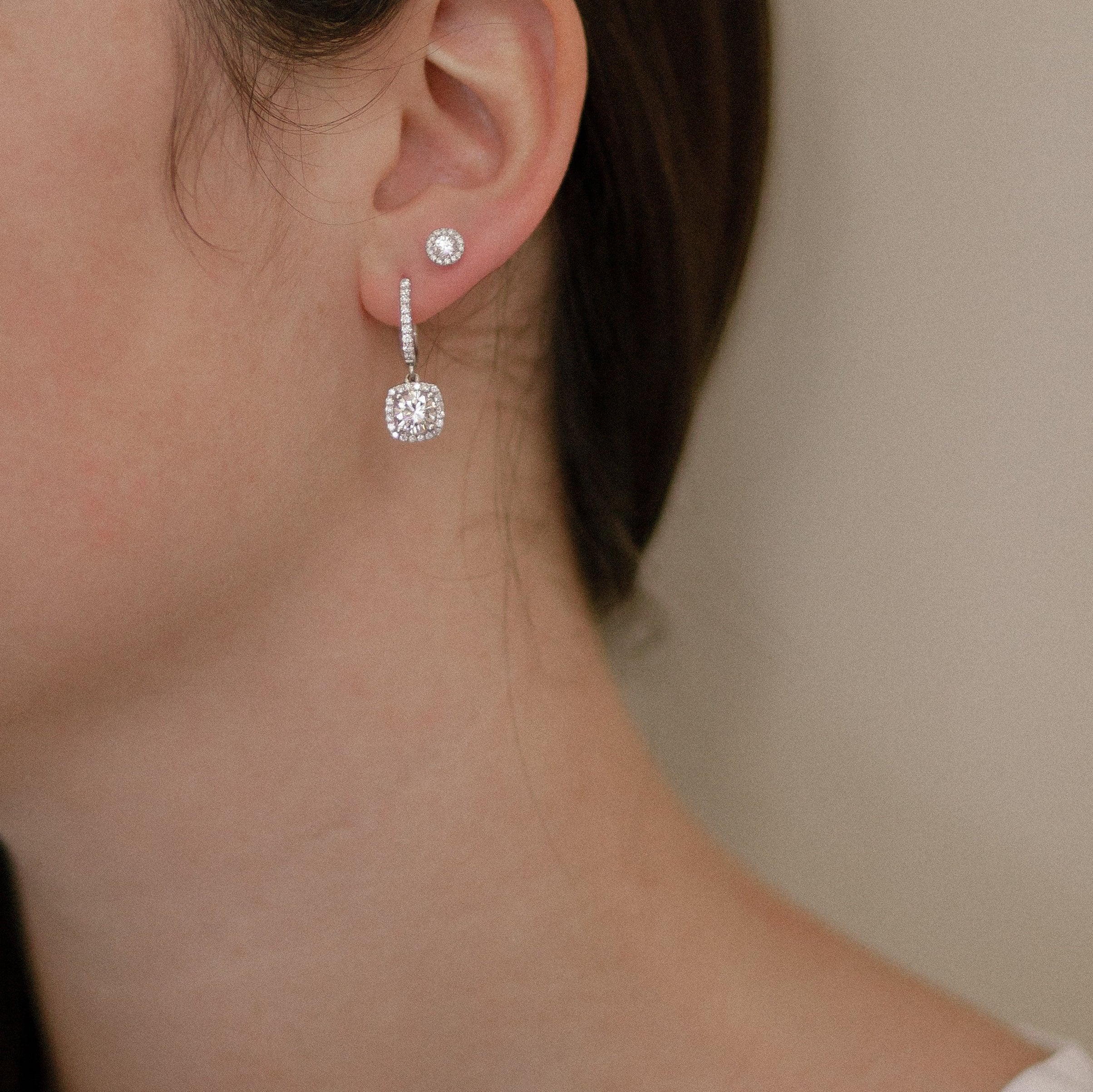 White Gold Halo Diamond Stud Earrings-Diamond-Bijoux Village Fine Jewellers