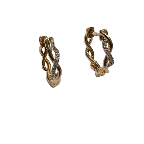 14 Karat Yellow Gold Diamond Twist Huggie Earrings-Earrings-Bijoux Village Fine Jewellers