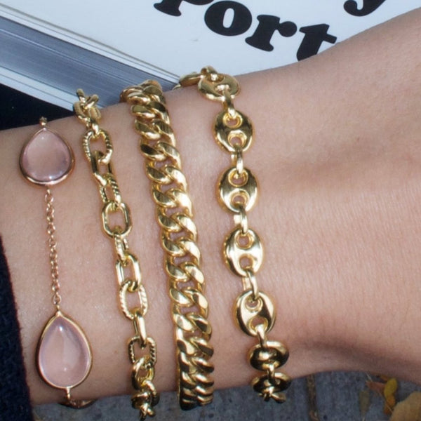 Yellow Gold Textured Link Bracelet-Bijoux Village Fine Jewellers
