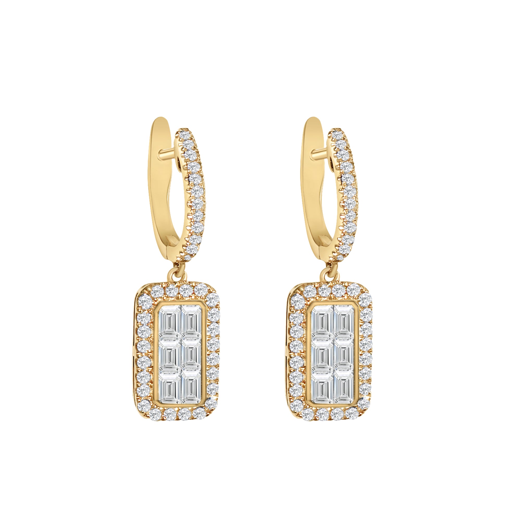 Emerald Cut Diamond Drop Earrings-14 Karat-Bijoux Village Fine Jewellers