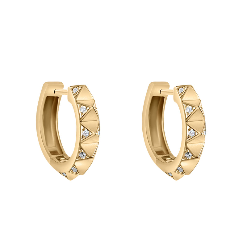 Yellow Gold Pyramid Studded Huggie Earrings-14 Karat-Bijoux Village Fine Jewellers