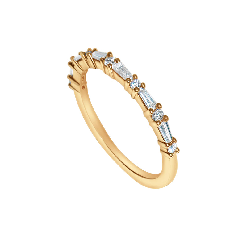 Yellow Gold Baguette & Round Diamond Stacking Band-18 Karat-Bijoux Village Fine Jewellers