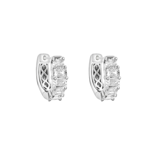 18 Karat White Gold Huggie Earrings with 1.00 CTs Natural Diamonds-Earring-Bijoux Village Fine Jewellers