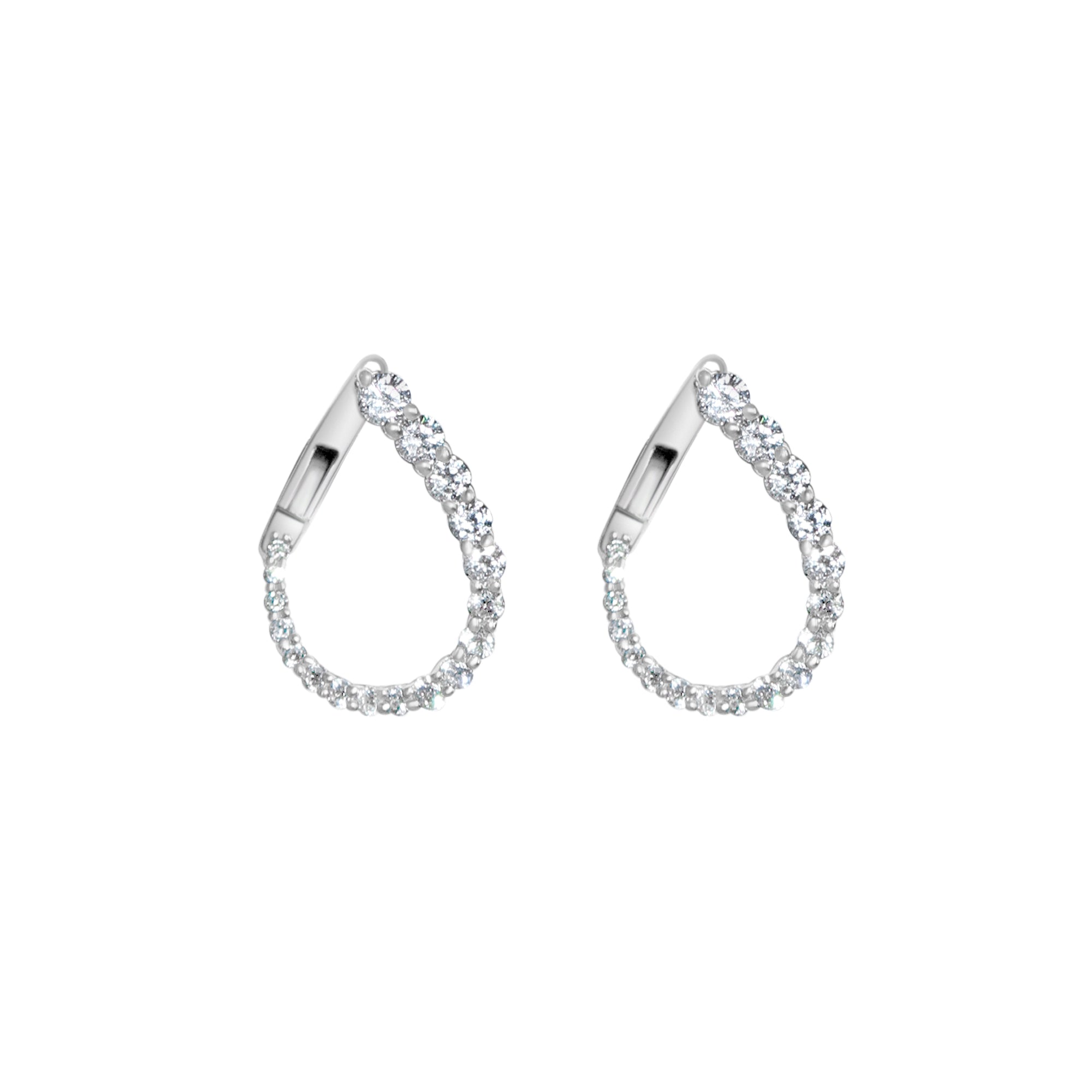 Diamond Teardrop Hoop Earrings-White Gold-Bijoux Village Fine Jewellers