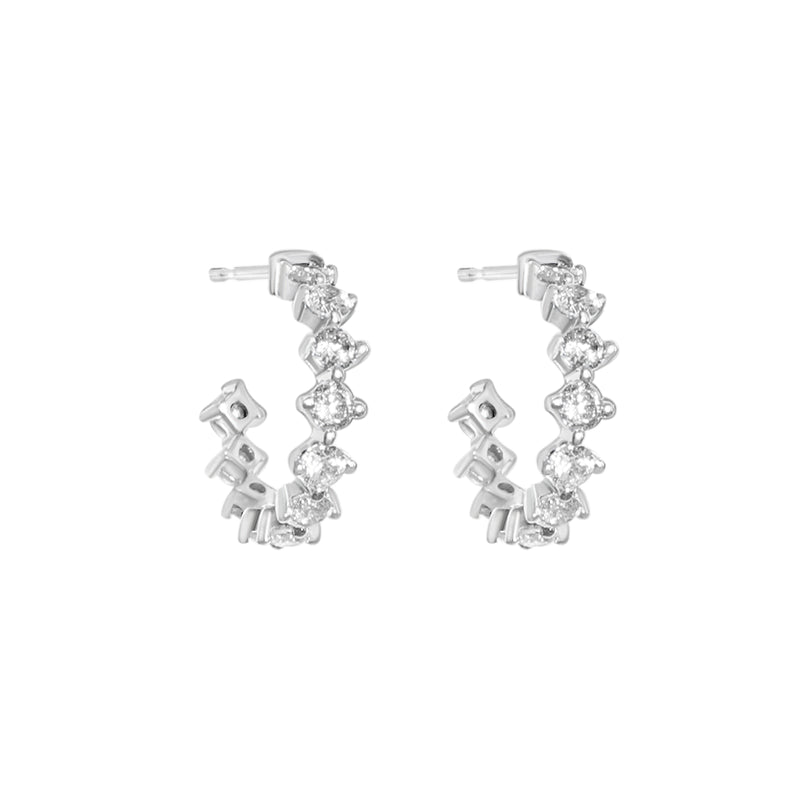 Stud Hoop Earrings with Diamonds-White Gold-Bijoux Village Fine Jewellers