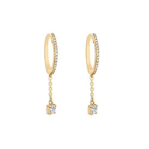 18 Karat Yellow Gold Huggie Earrings with Diamond Drops, .14 CTs Natural Diamonds-Earring-Bijoux Village Fine Jewellers