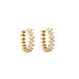 Yellow Gold Huggie Earrings with Diamonds-14 Karat-Bijoux Village Fine Jewellers