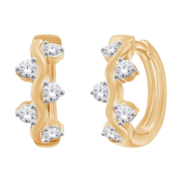 Diamond Wave Huggie Earrings in 10K Gold-Bijoux Village Fine Jewellers