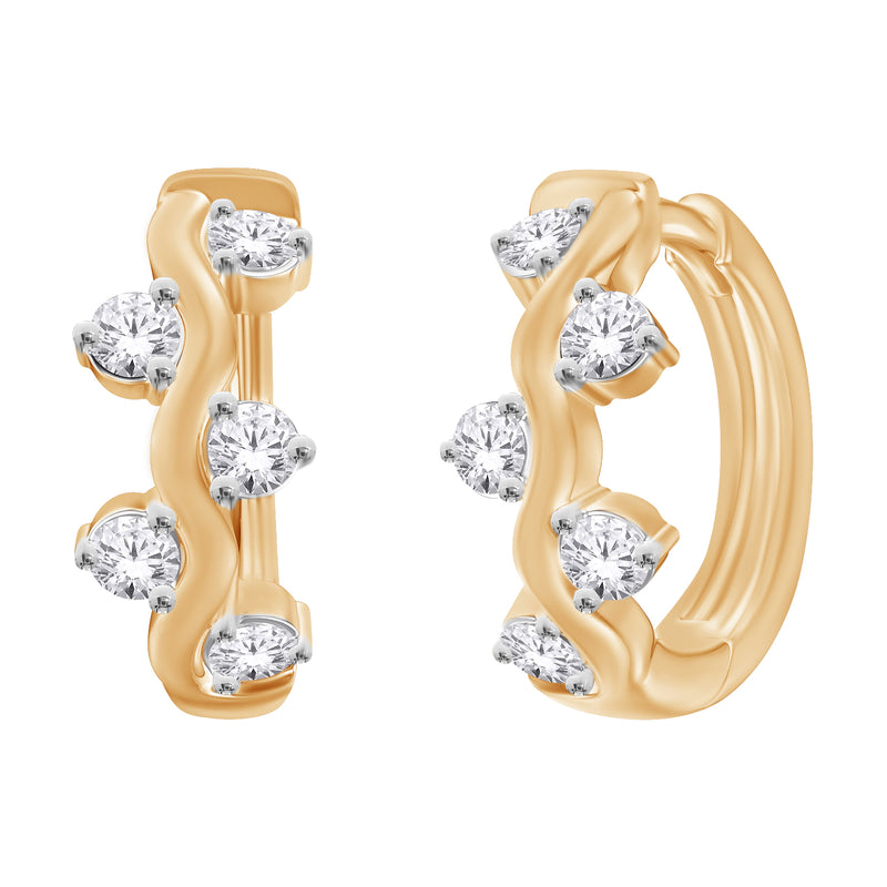 Diamond Wave Huggie Earrings in 10K Gold-Bijoux Village Fine Jewellers