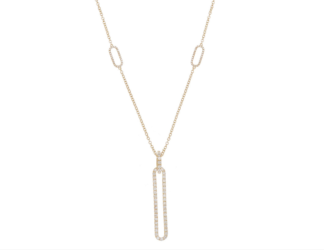 18 Karat Yellow Gold Paperclip Pendant Chain with 1.88 CTs Diamonds