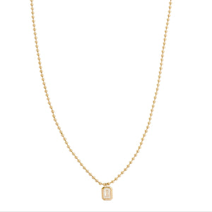 18 Karat Yellow Gold Bead Necklace with .72 CTs Emerald Cut Diamond Drop-Necklace-Bijoux Village Fine Jewellers