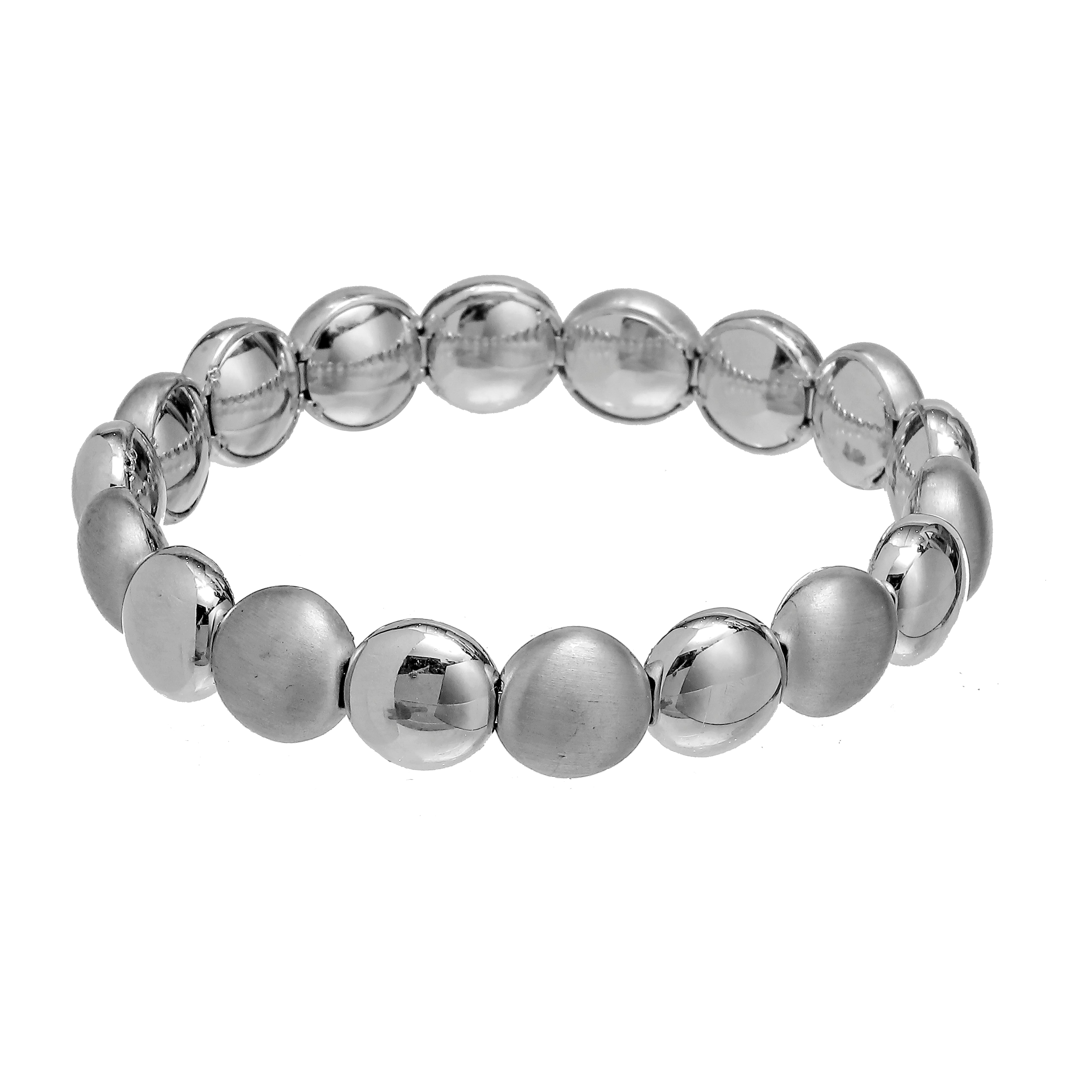 White Gold Flat Bead Stretch Bracelet-White Gold-Bijoux Village Fine Jewellers