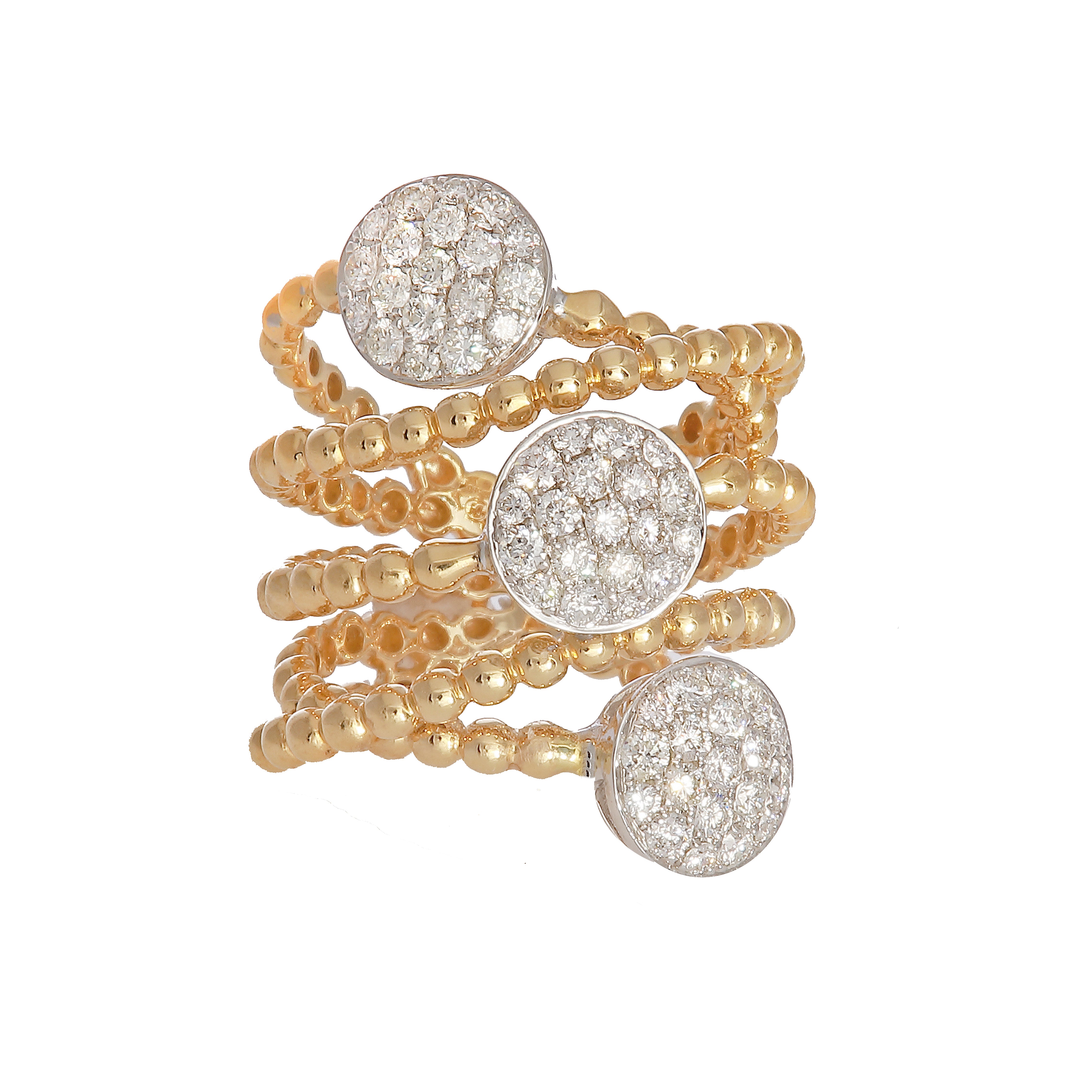 Yellow Gold Beaded Multi-Band Ring - 1.31 CTW Diamonds-18 Karat-Bijoux Village Fine Jewellers