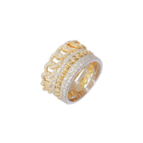 14 Karat Yellow Gold Multi Band Ring with 1.56 CTs Natural Diamonds-rings-Bijoux Village Fine Jewellers