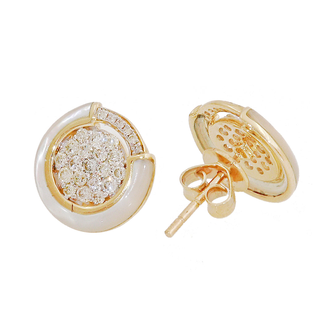 14 Karat Yellow Gold, Diamond and Mother of Pearl Stud Earrings with .65 CTs Natural Diamonds-Earring-Bijoux Village Fine Jewellers