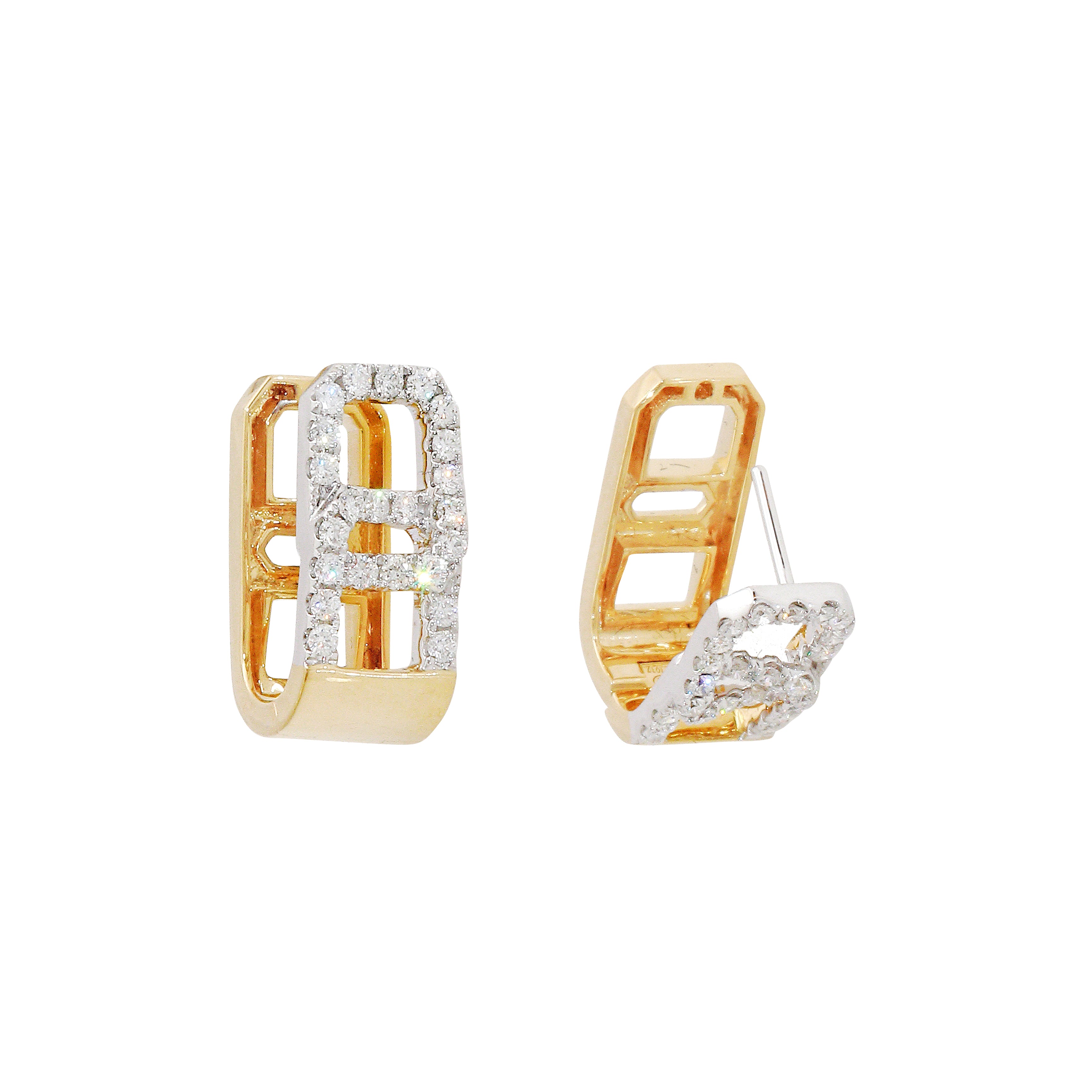 Diamond Grid Huggie Earrings-18 Karat-Bijoux Village Fine Jewellers