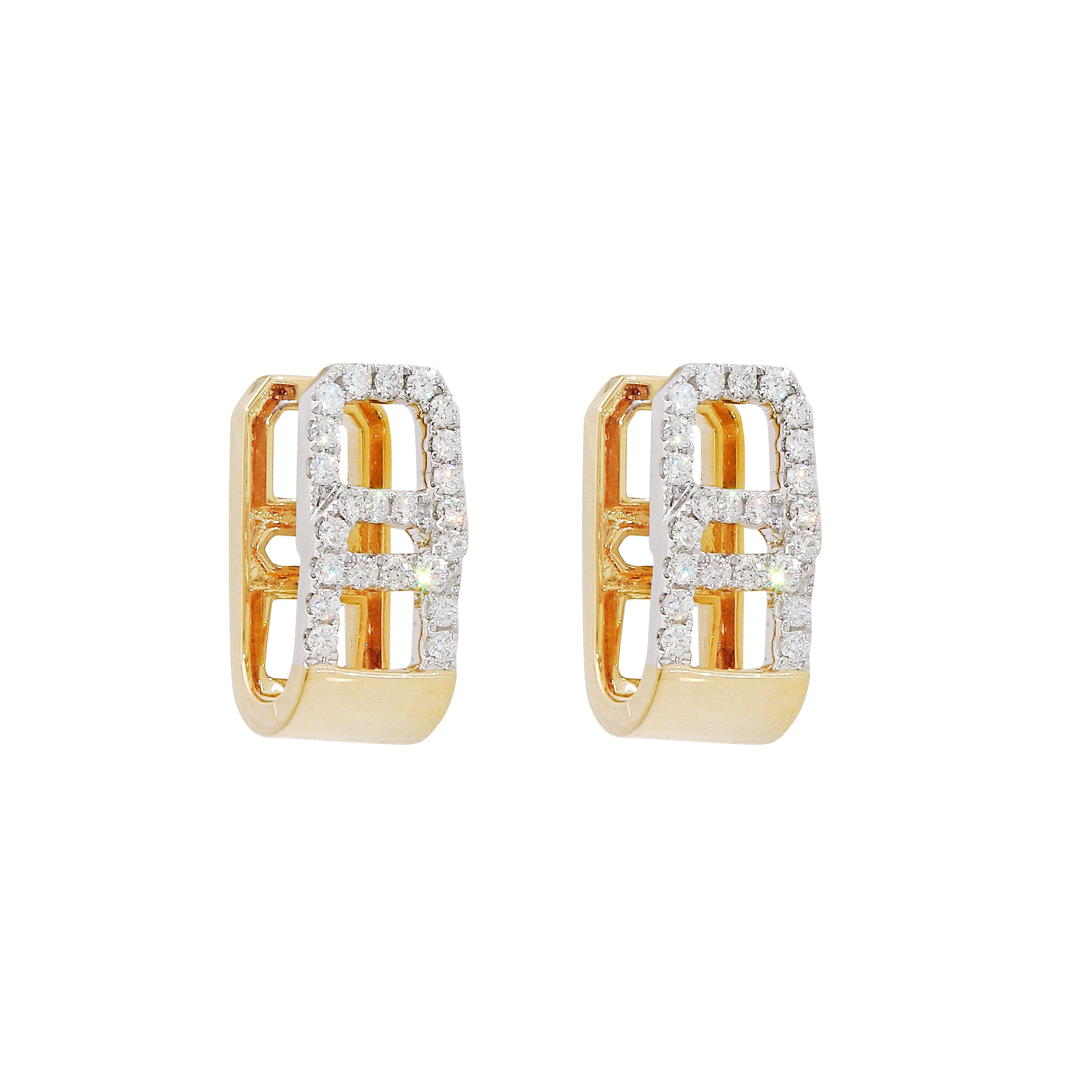 Diamond Grid Huggie Earrings-18 Karat-Bijoux Village Fine Jewellers