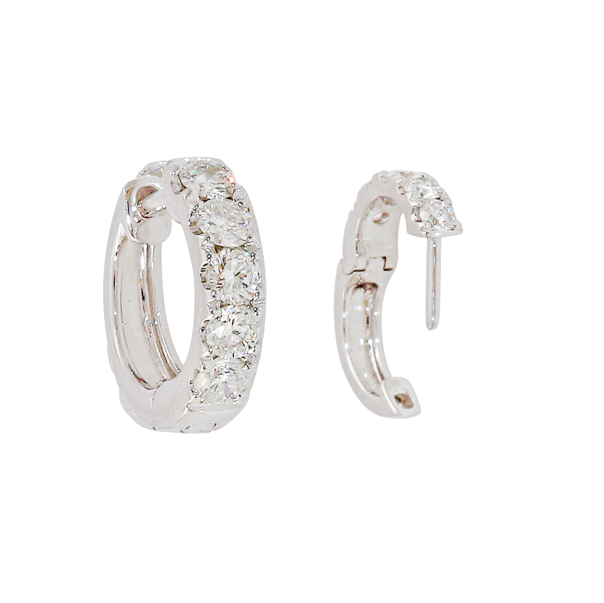 Diamond Huggie Hoop Earrings - White Gold-Bijoux Village Fine Jewellers