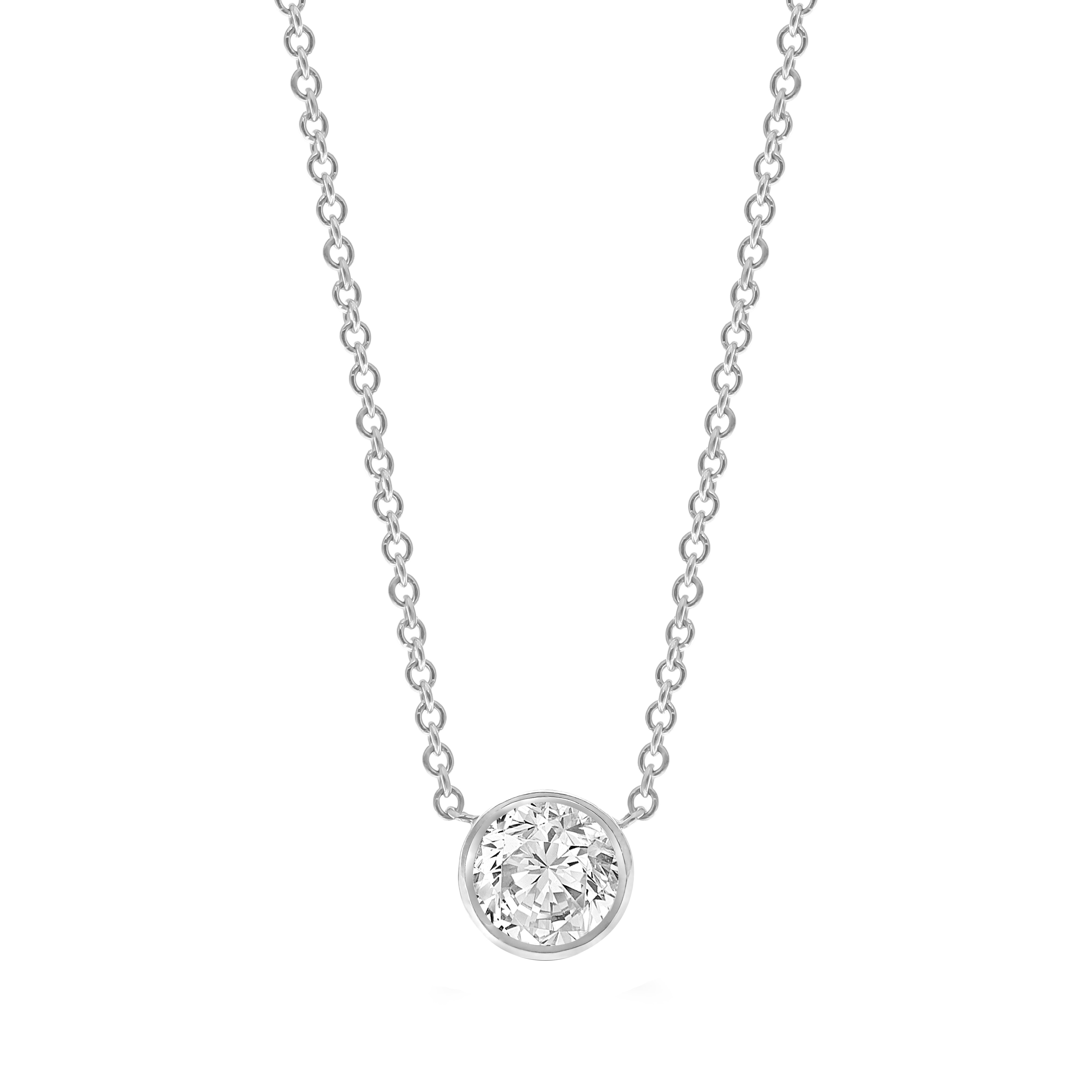 White Gold Bezel-Set Diamond Necklace-White Gold-Bijoux Village Fine Jewellers