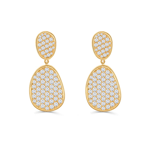 14 Karat Yellow Gold Pave Stud Drop Earrings with 2.50 CTs Natural Diamonds-Earring-Bijoux Village Fine Jewellers