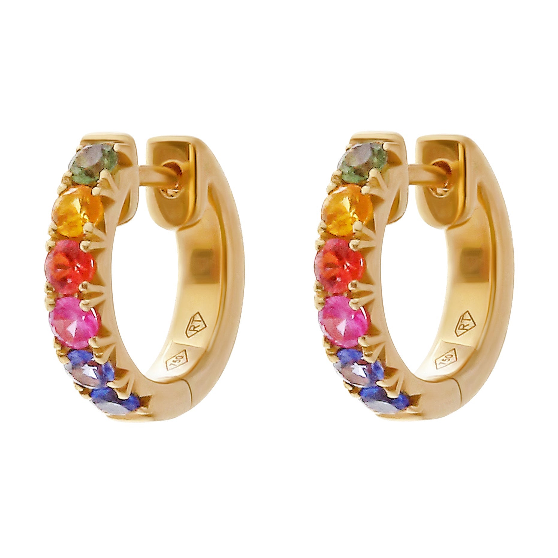 Rainbow Sapphire Huggie Earrings-18 Karat-Bijoux Village Fine Jewellers